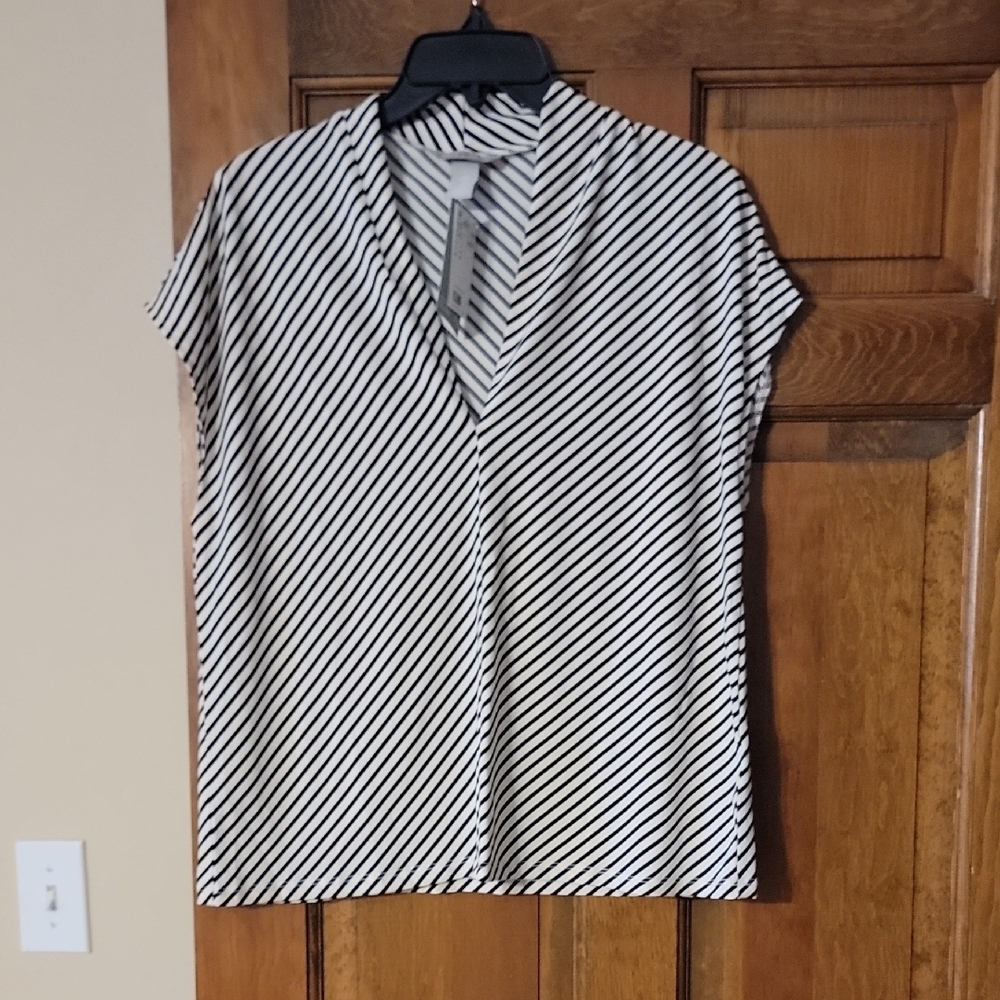 H&M Black and White Striped Blouse